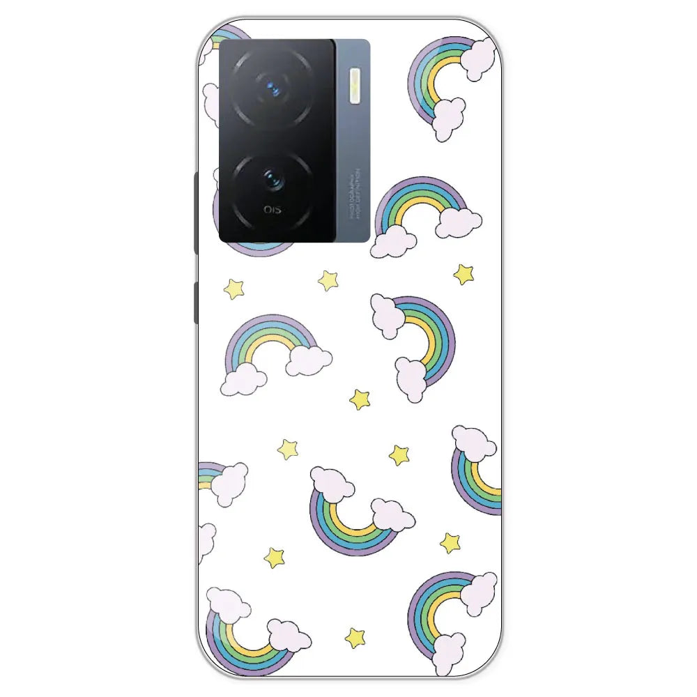 Rainbow With Clouds - Clear Printed Silicone Case For IQOO Z7