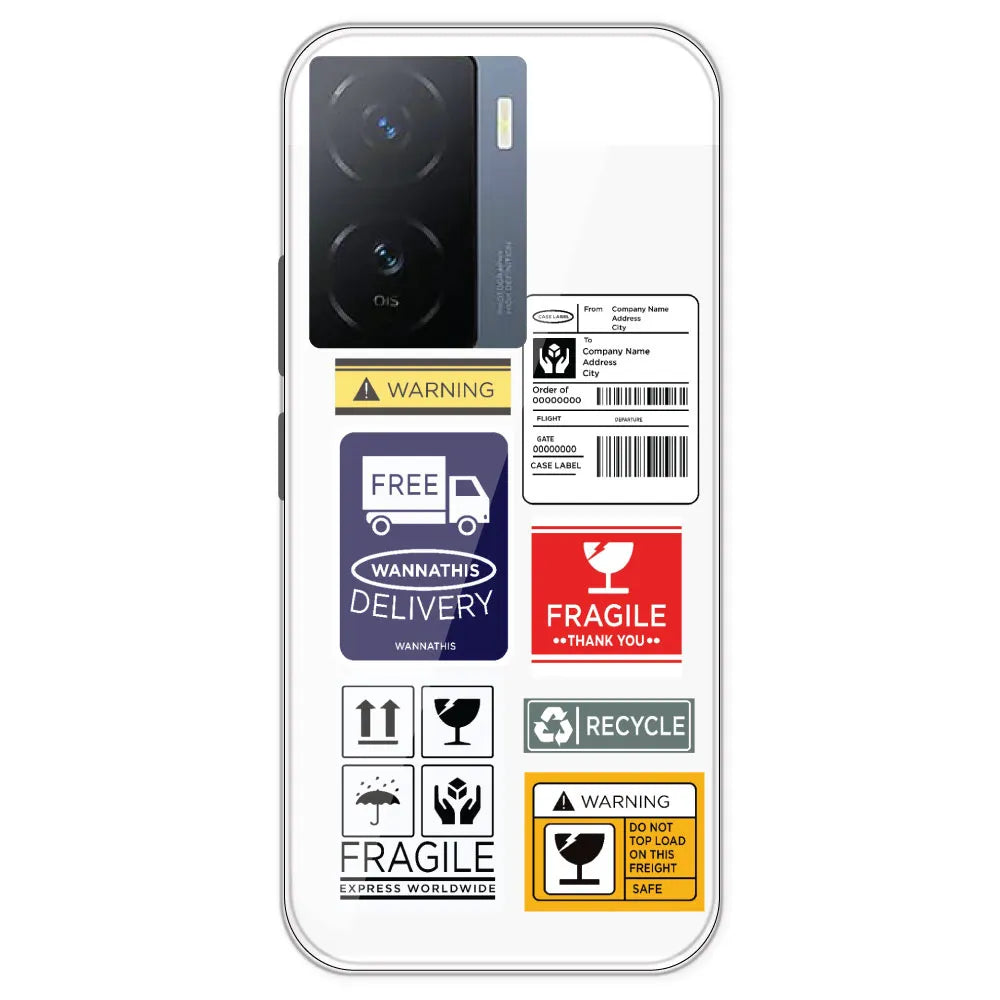 Caution Labels - Clear Printed Silicone Case For IQOO Z7