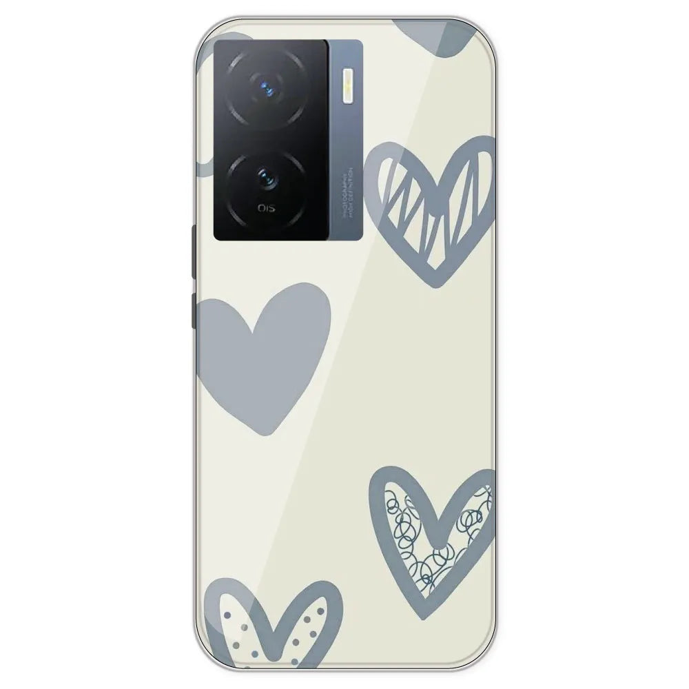 Light Blue Hearts - Printed Silicone Case For IQOO Z7