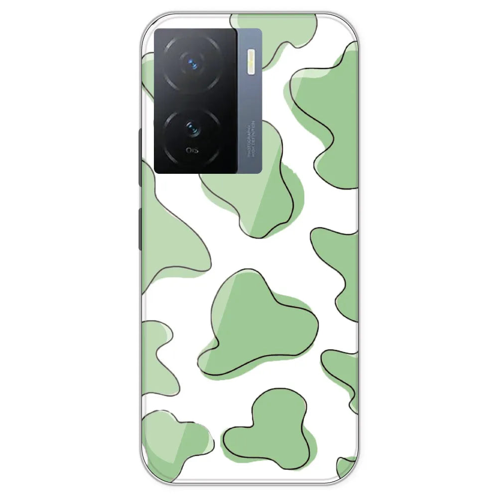 Green Cow Print - Clear Printed Silicone Case For IQOO Z7