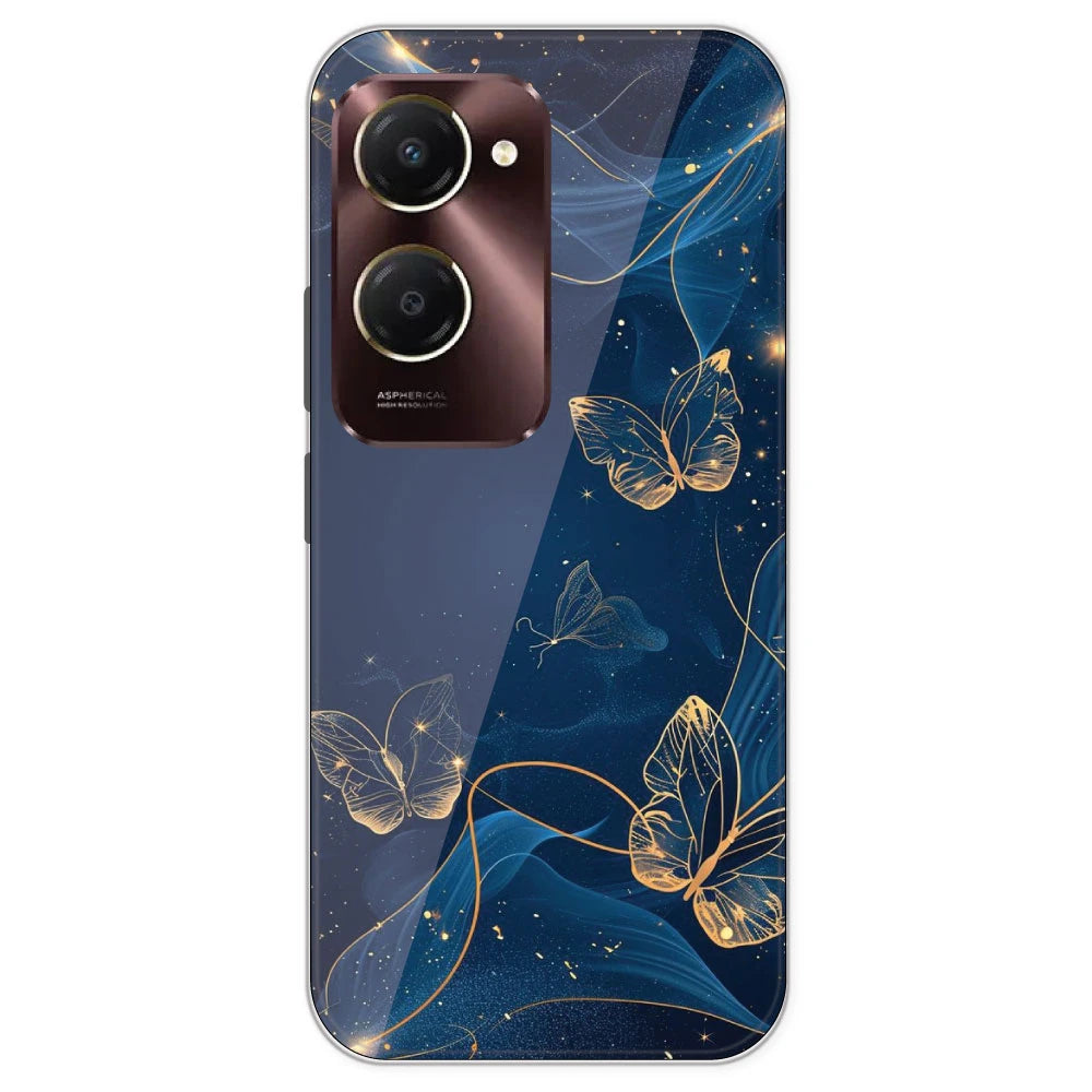 Blue With Gold Butterflies - Printed Silicone Case For IQOO Z9 Lite
