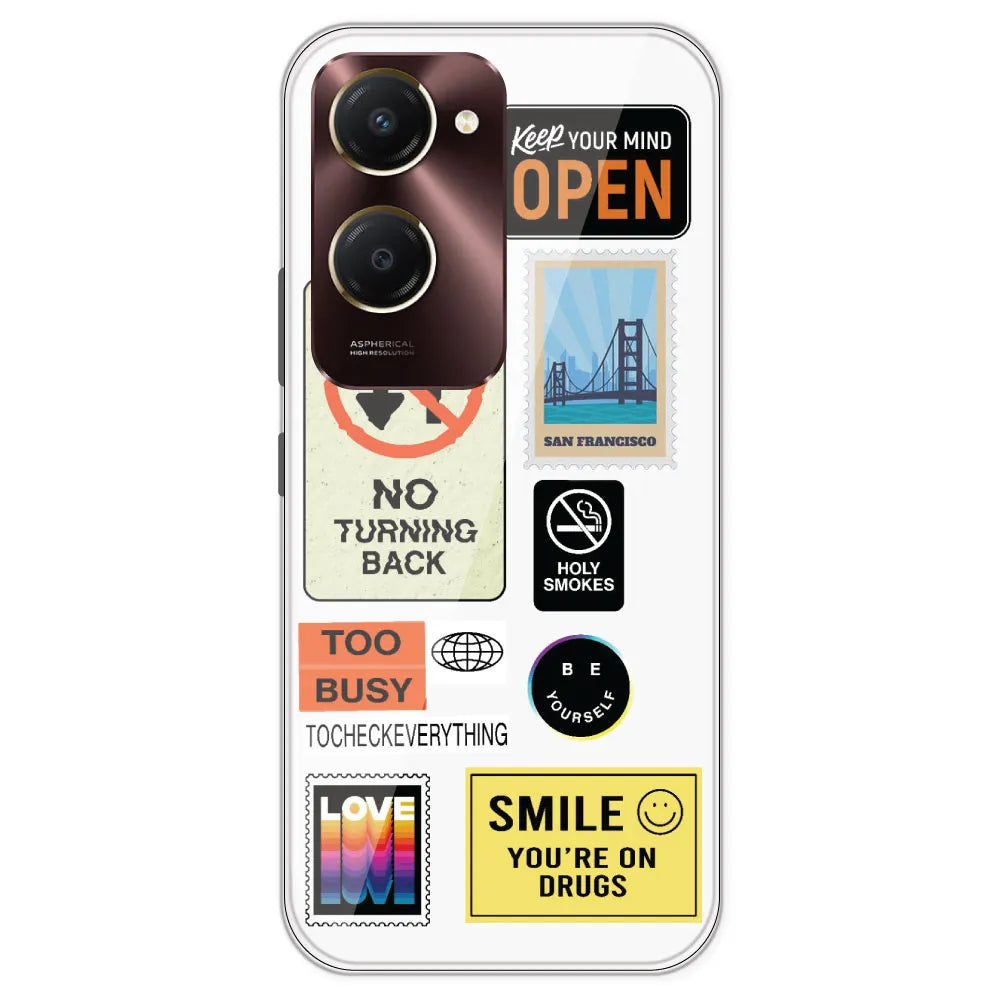 Retro Labels - Clear Printed Silicone Case For IQOO Z9 Lite