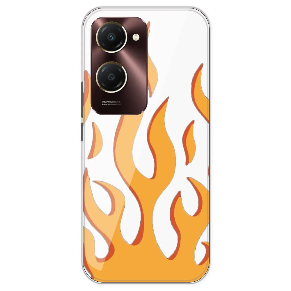 Orange Flames - Clear Printed Silicone Case For IQOO Z9 Lite