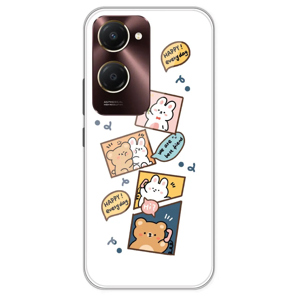 Happy Rabit And Bear - Clear Printed Silicone Case For IQOO Z9 Lite