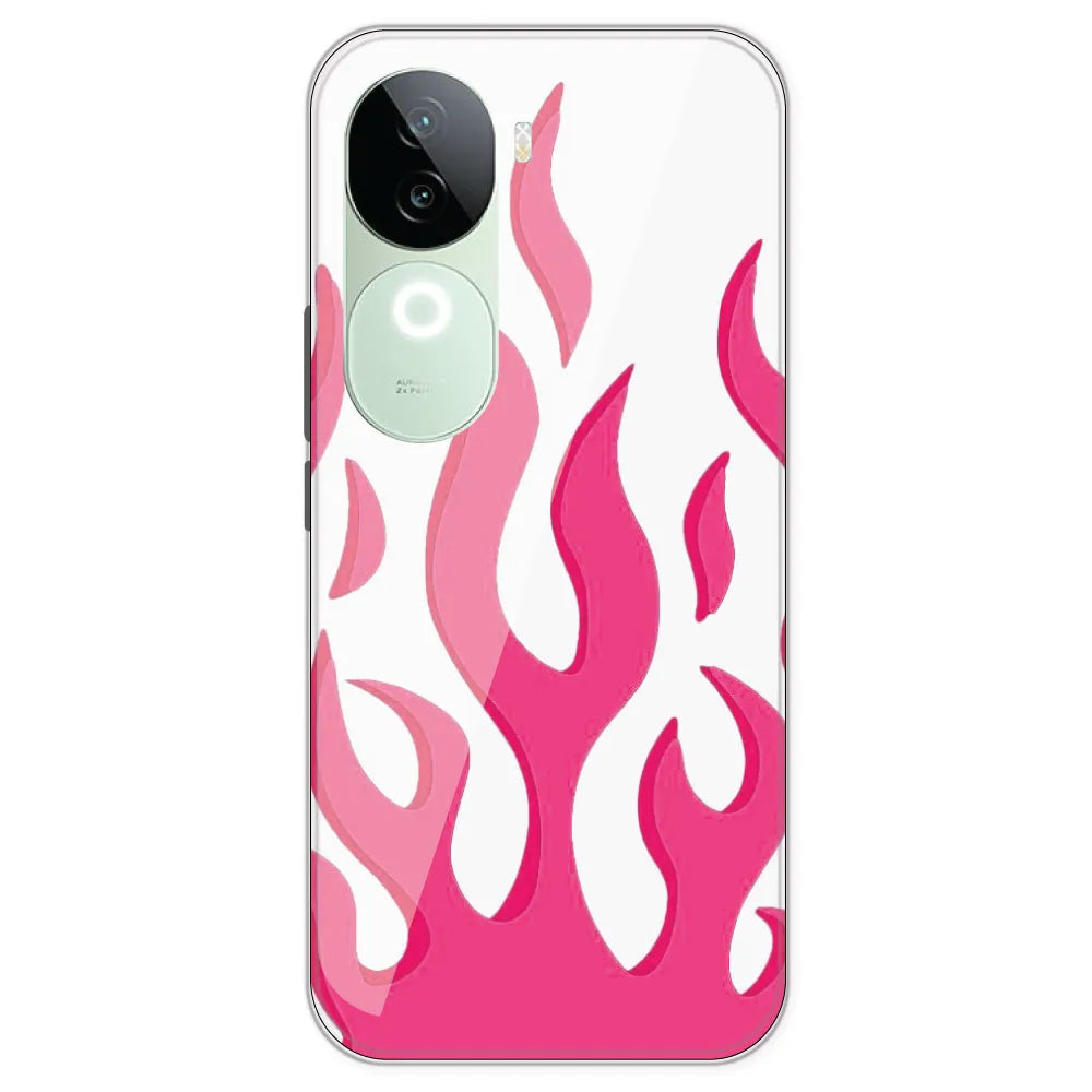Pink Flames - Clear Printed Silicone Case For iQOO Z9S