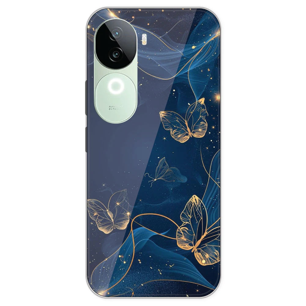 Blue With Gold Butterflies - Printed Silicone Case For IQOO Z9S