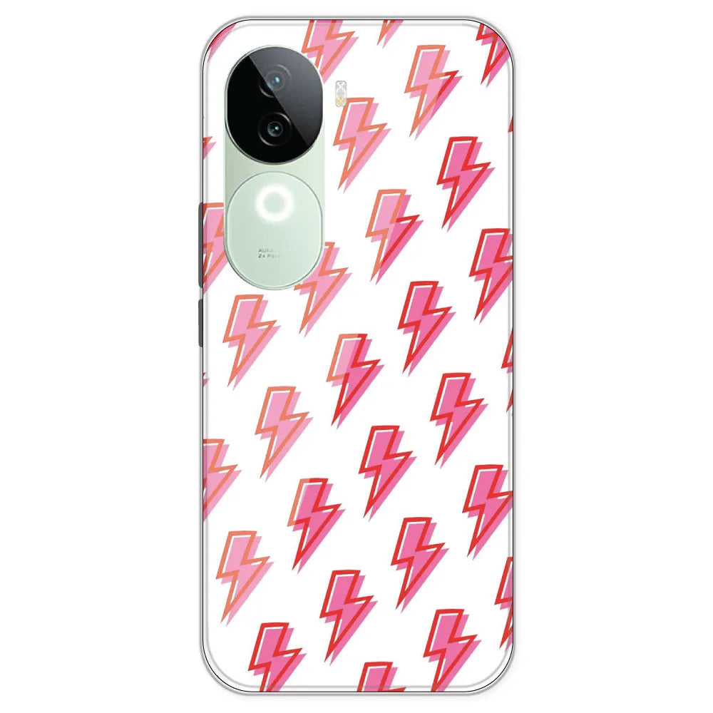 Pink Lightning Bolts - Clear Printed Silicone Case For IQOO Z9S