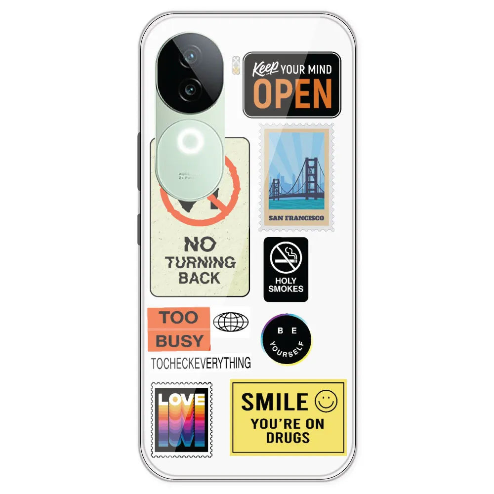 Retro Labels - Clear Printed Silicone Case For IQOO Z9S