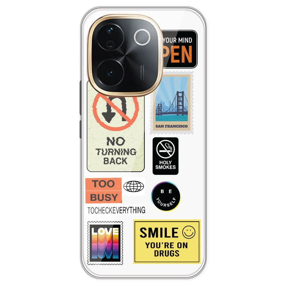 Retro Labels - Clear Printed Silicone Case For IQOO Z9S Pro