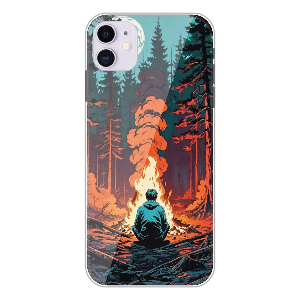Boy With Camp Fire - Printed Silicone Case For Apple iPhone 11
