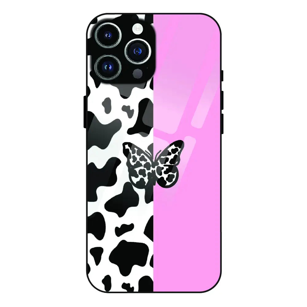 Cow Print Butterfly - Glass Cases For Apple iPhone Models