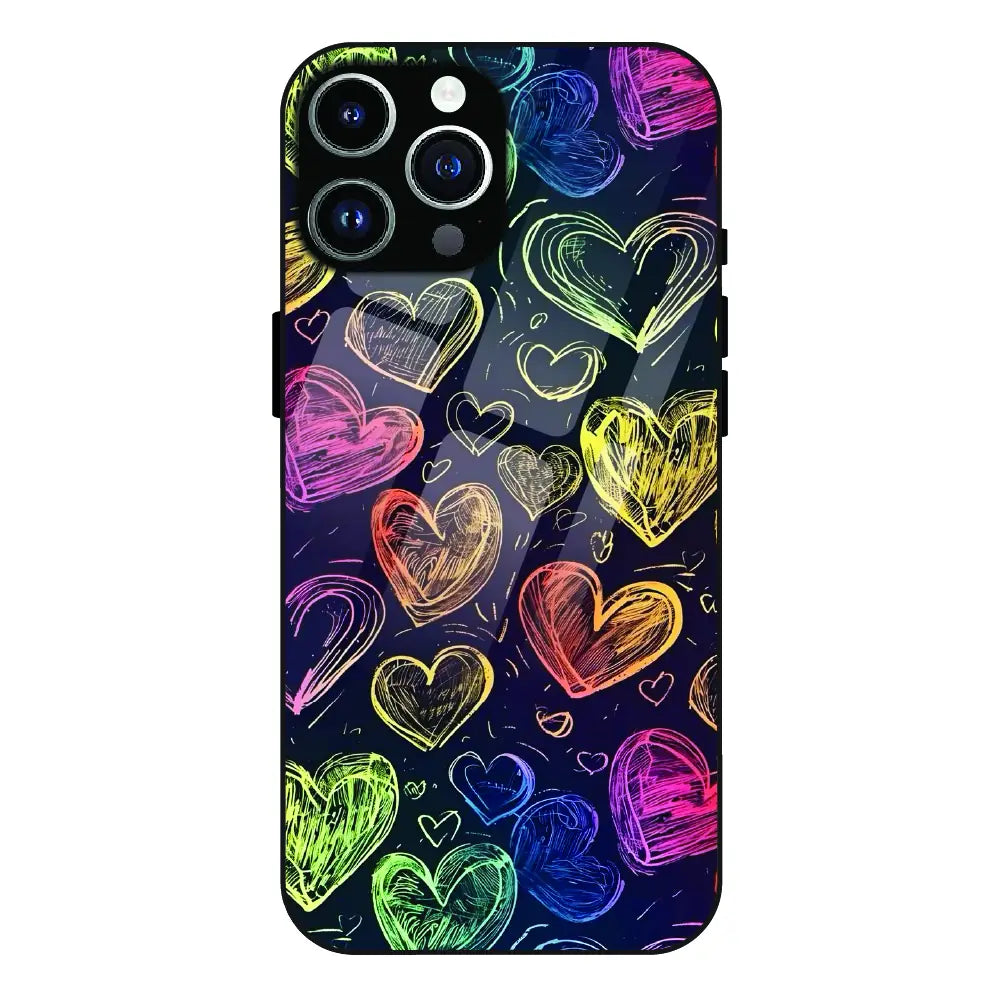 Neon Love Scribble - Glass Cases For Apple iPhone Models