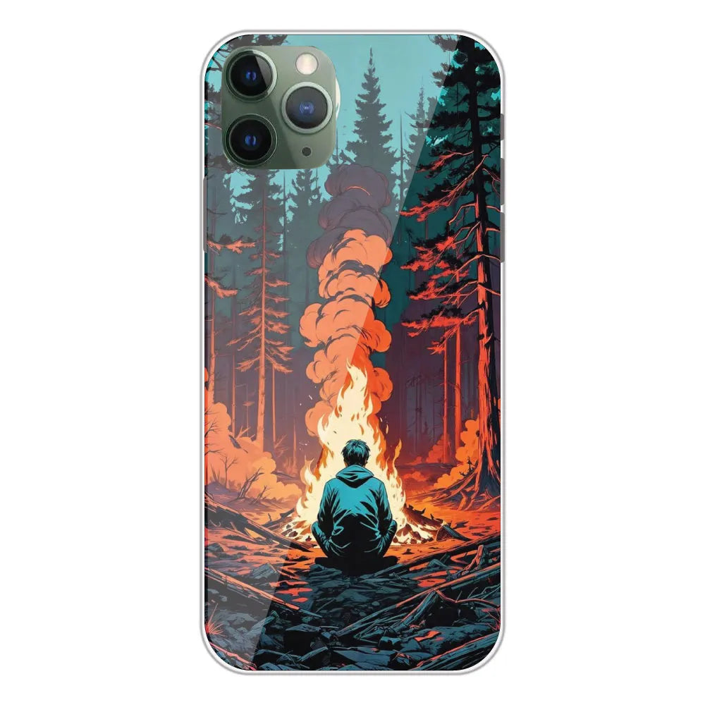 Boy With Camp Fire - Printed Silicone Case For Apple iPhone 11 Pro Max