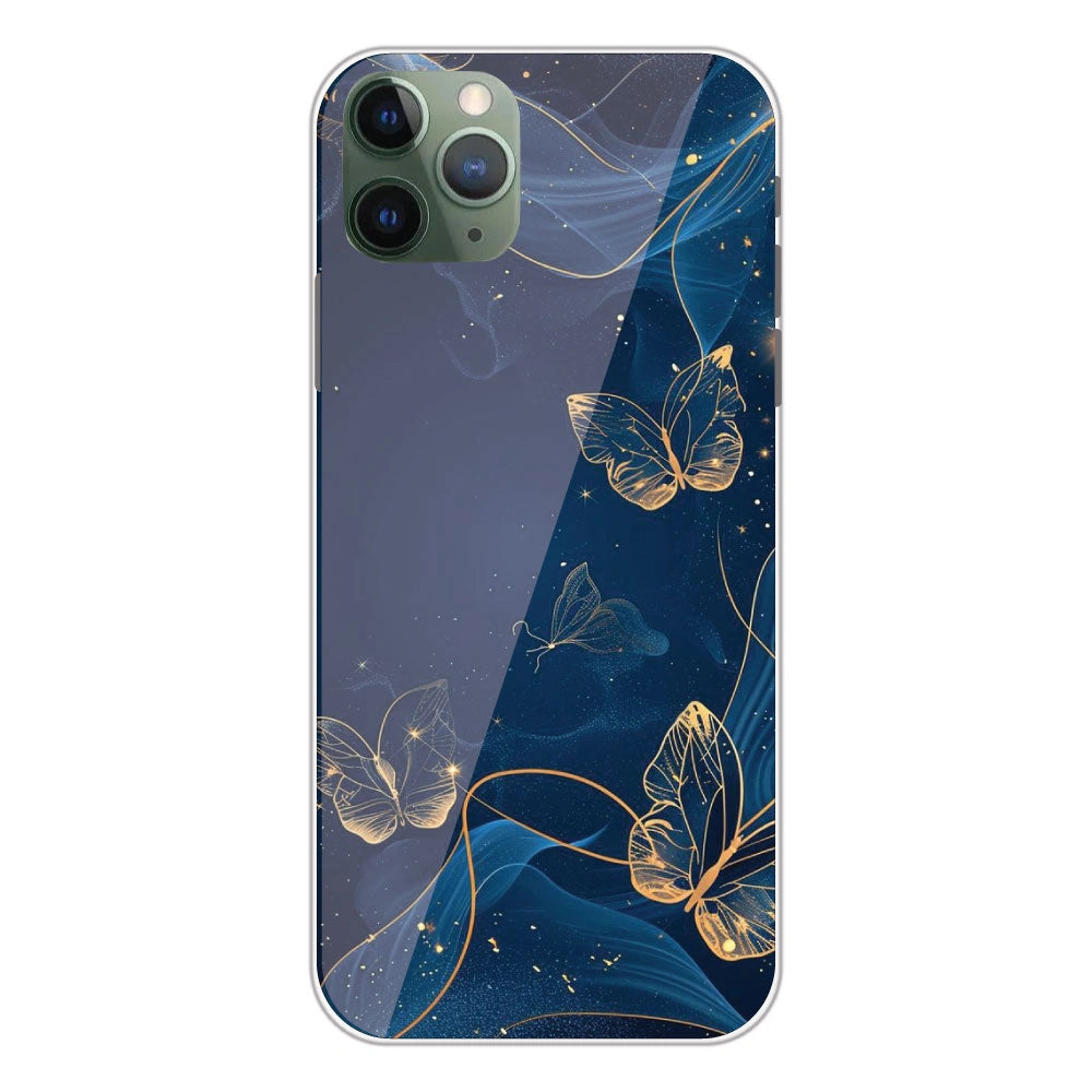 Blue With Gold Butterflies - Printed Silicone Case For Apple iPhone 11 Pro Max