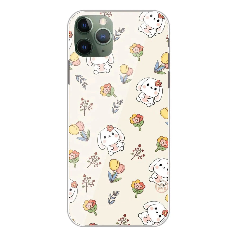 Cute Bunny & Flowers - Printed Silicone Case For Apple iPhone 11 Pro Max