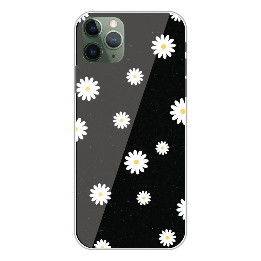 White And Black Flower - Printed Silicone Case For Apple iPhone 11 Pro Max