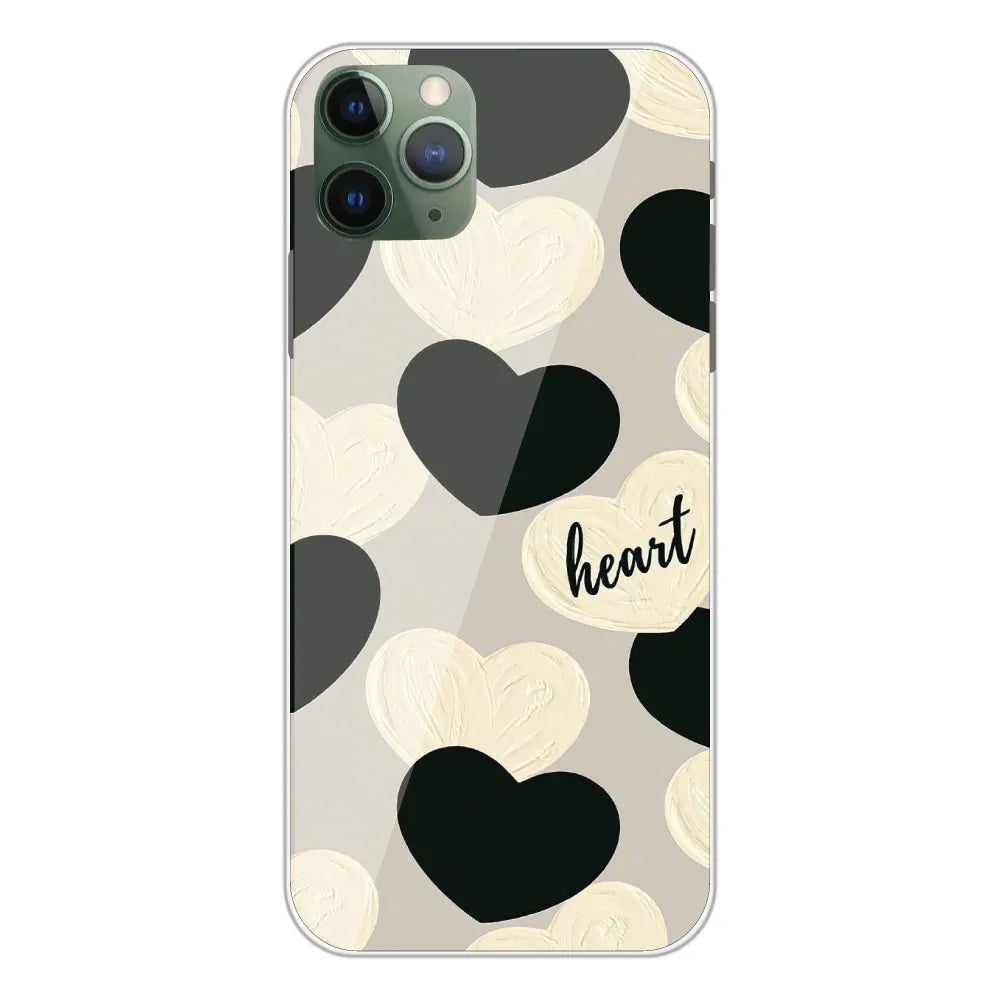 Black And White Hearts - Printed Silicone Case For Apple iPhone 11 Pro Max