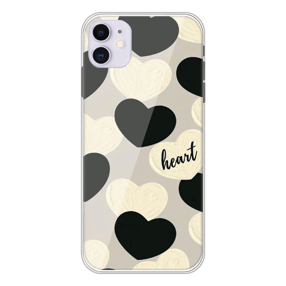 Black And White Hearts - Printed Silicone Case For Apple iPhone 11