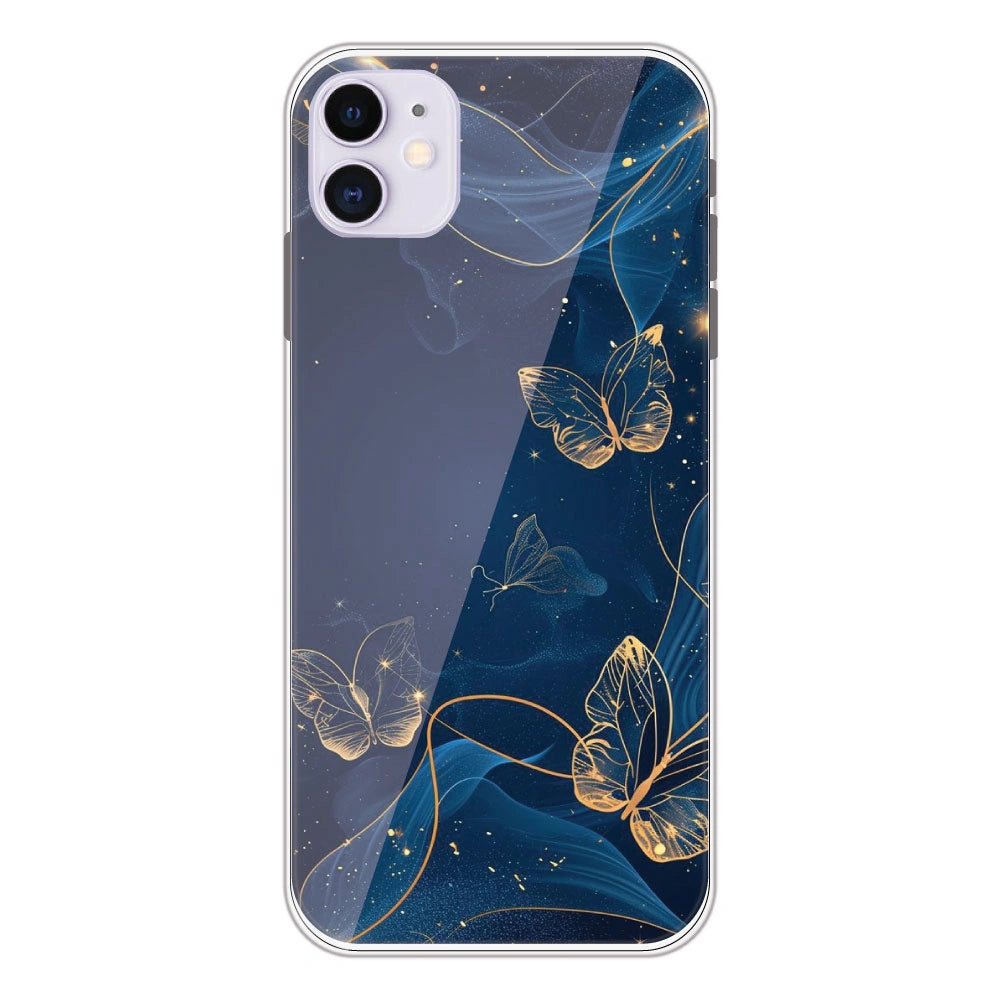 Blue With Gold Butterflies - Printed Silicone Case For Apple iPhone 11
