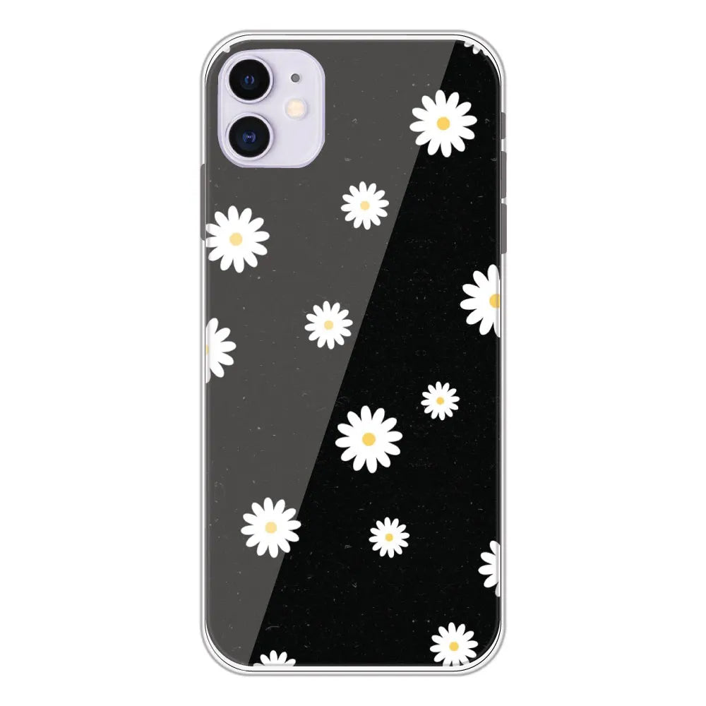 White And Black Flower - Printed Silicone Case For Apple iPhone 11