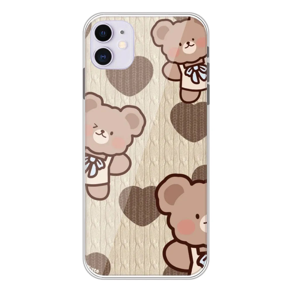 Teddy Heart - Printed Silicone Case For Apple iPhone 11