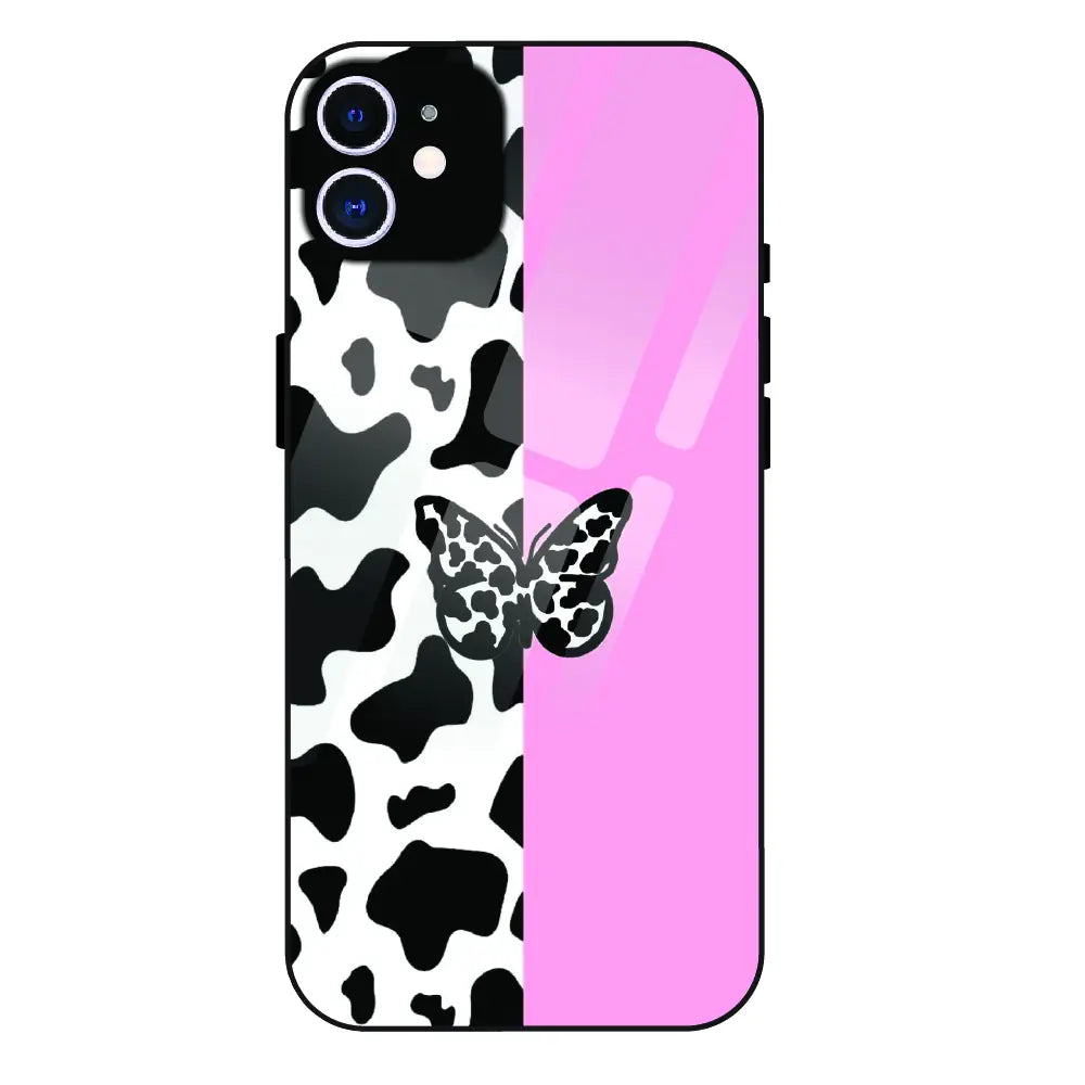 Cow Print Butterfly - Glass Case For Apple iPhone 12