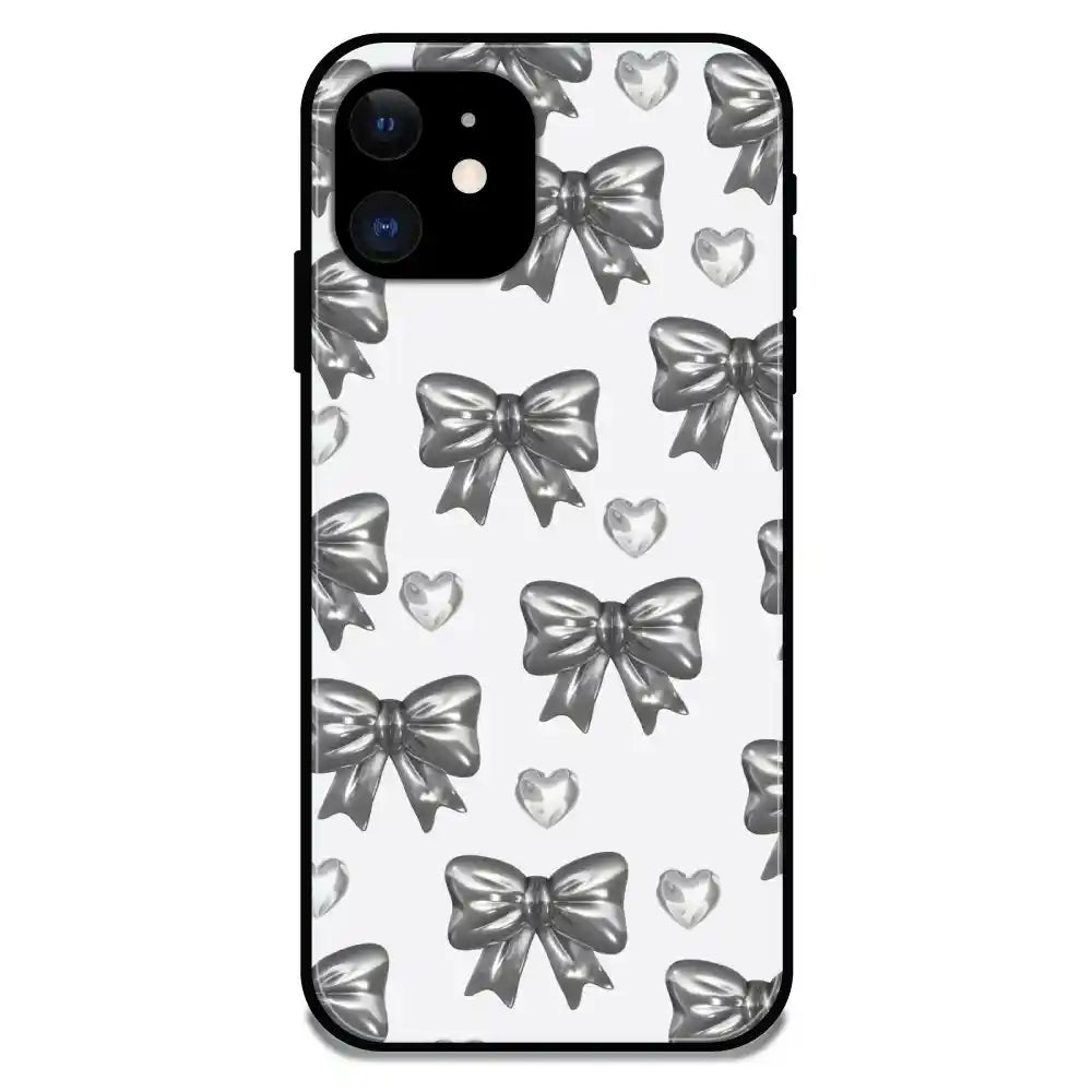 'Black Bows & Hearts - Glossy Metal Silicone Case For Apple iPhone 11