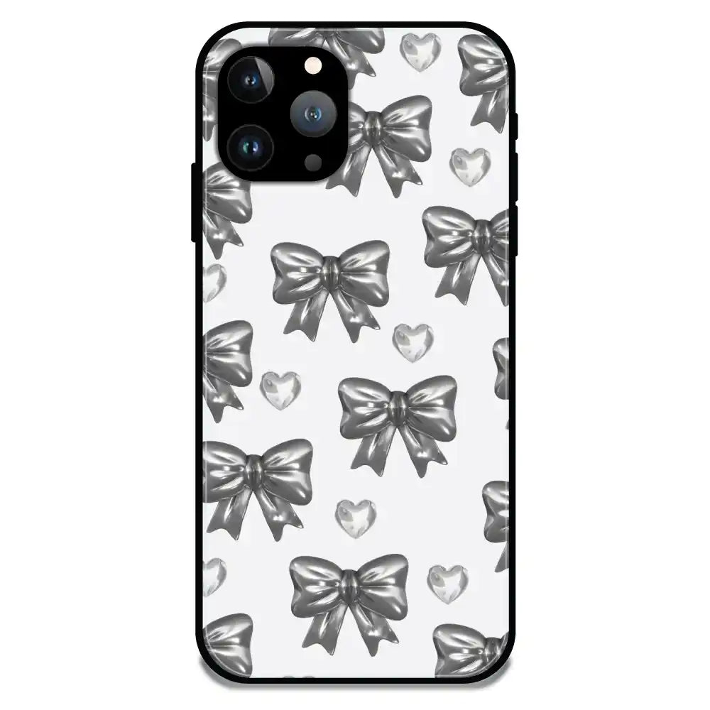 'Black Bows & Hearts - Glossy Metal Silicone Case For Apple iPhone 11 Pro