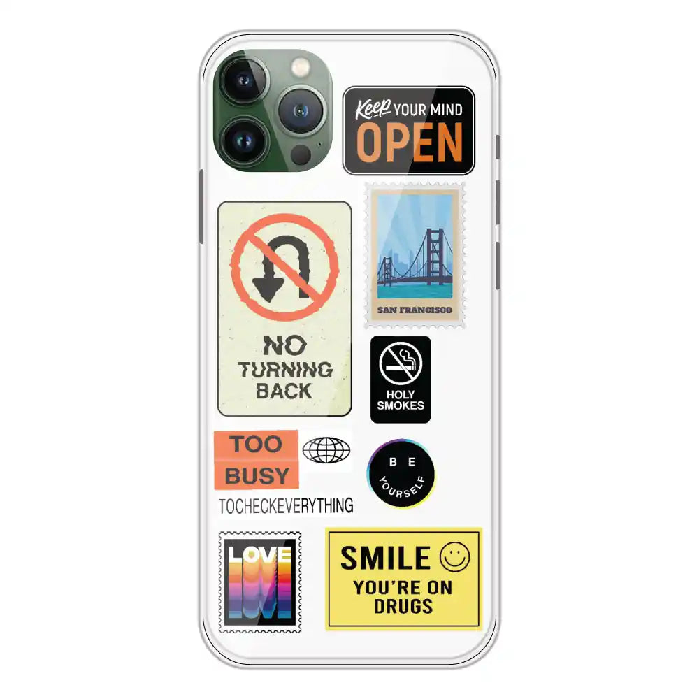 Retro Labels - Clear Printed Silicone Case For Apple iPhone 11 Pro