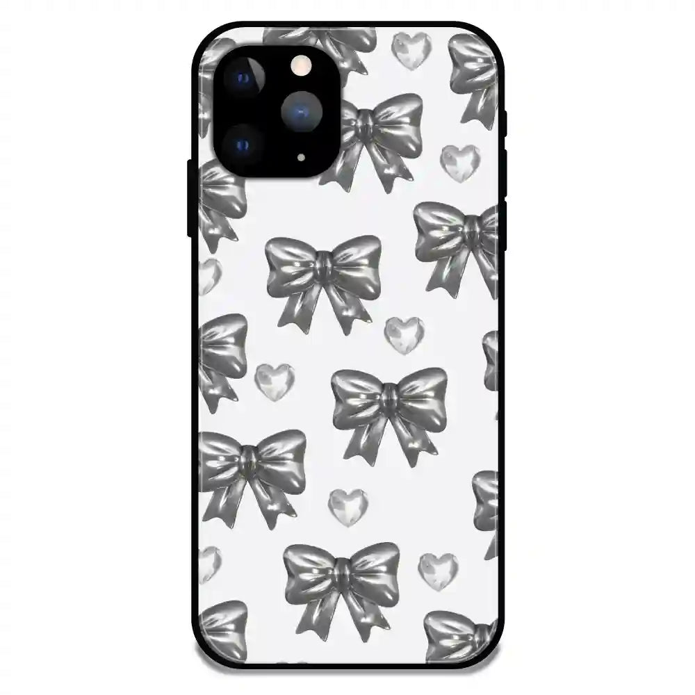 'Black Bows & Hearts - Glossy Metal Silicone Case For Apple iPhone 11 Pro Max