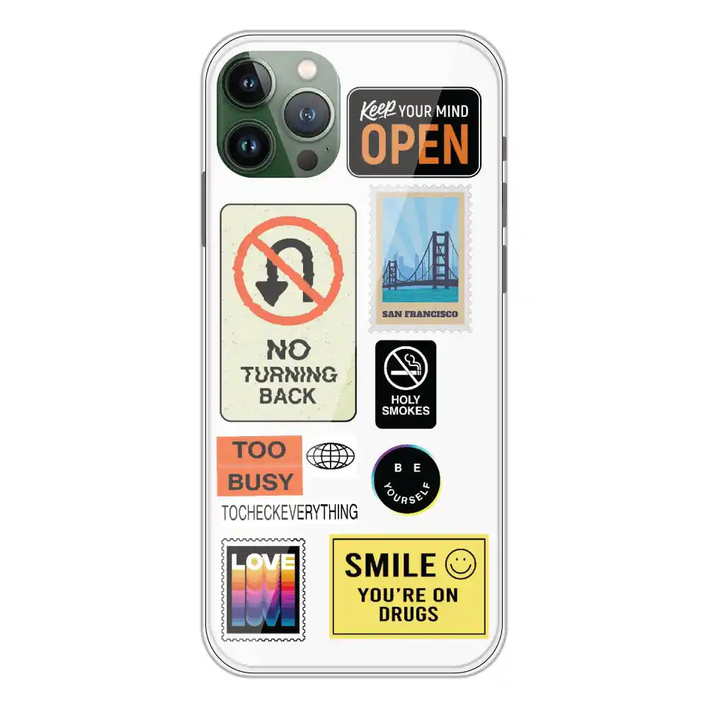 Retro Labels - Clear Printed Silicone Case For Apple iPhone 11 Pro Max