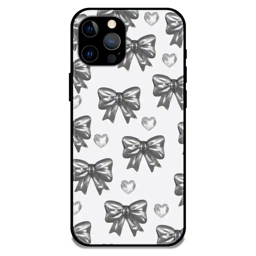 'Black Bows & Hearts - Glossy Metal Silicone Case For Apple iPhone 12 Pro