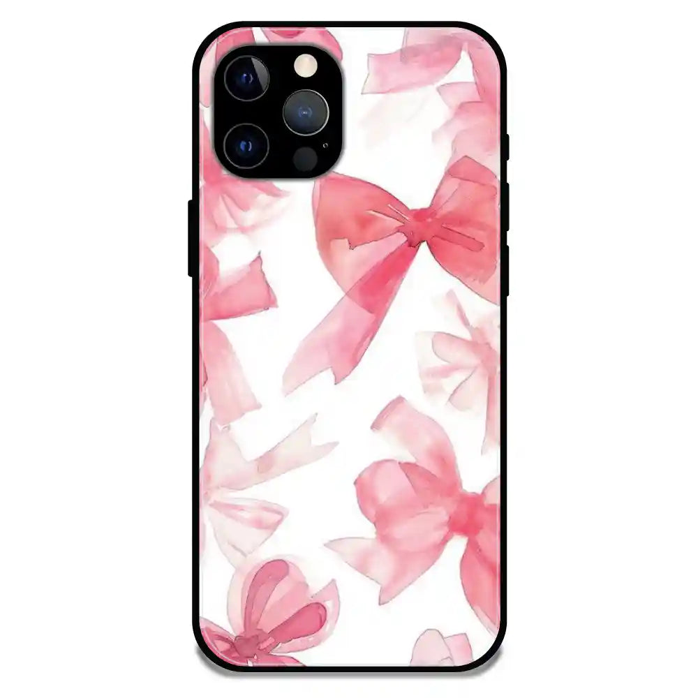 'Cute Pink Bows - Glossy Metal Silicone Case For Apple iPhone 12 Pro
