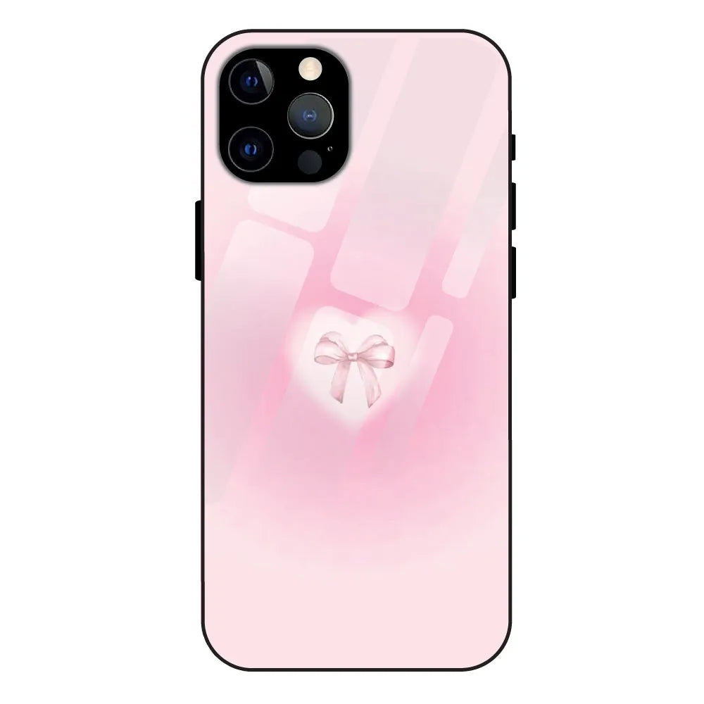 Blush Heart Bow - Glass Cases For Apple iPhone Models