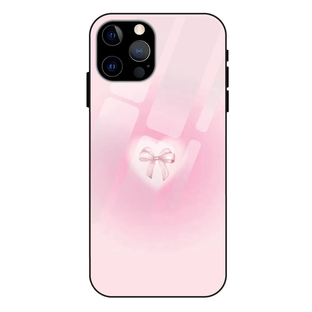 Blush Heart Bow - Glass Cases For Apple iPhone Models