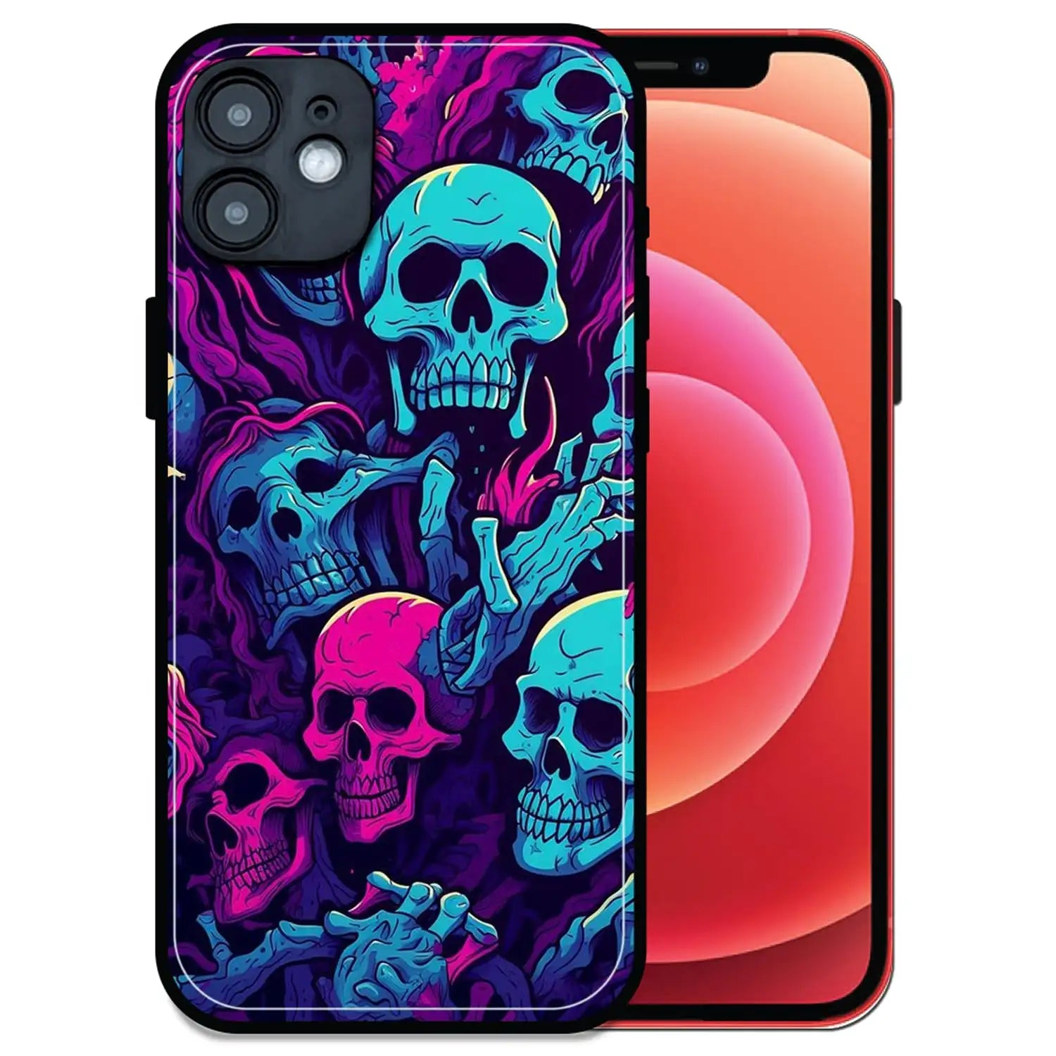Skull Glow Glossy Metal Silicone Case For Apple iPhone Models