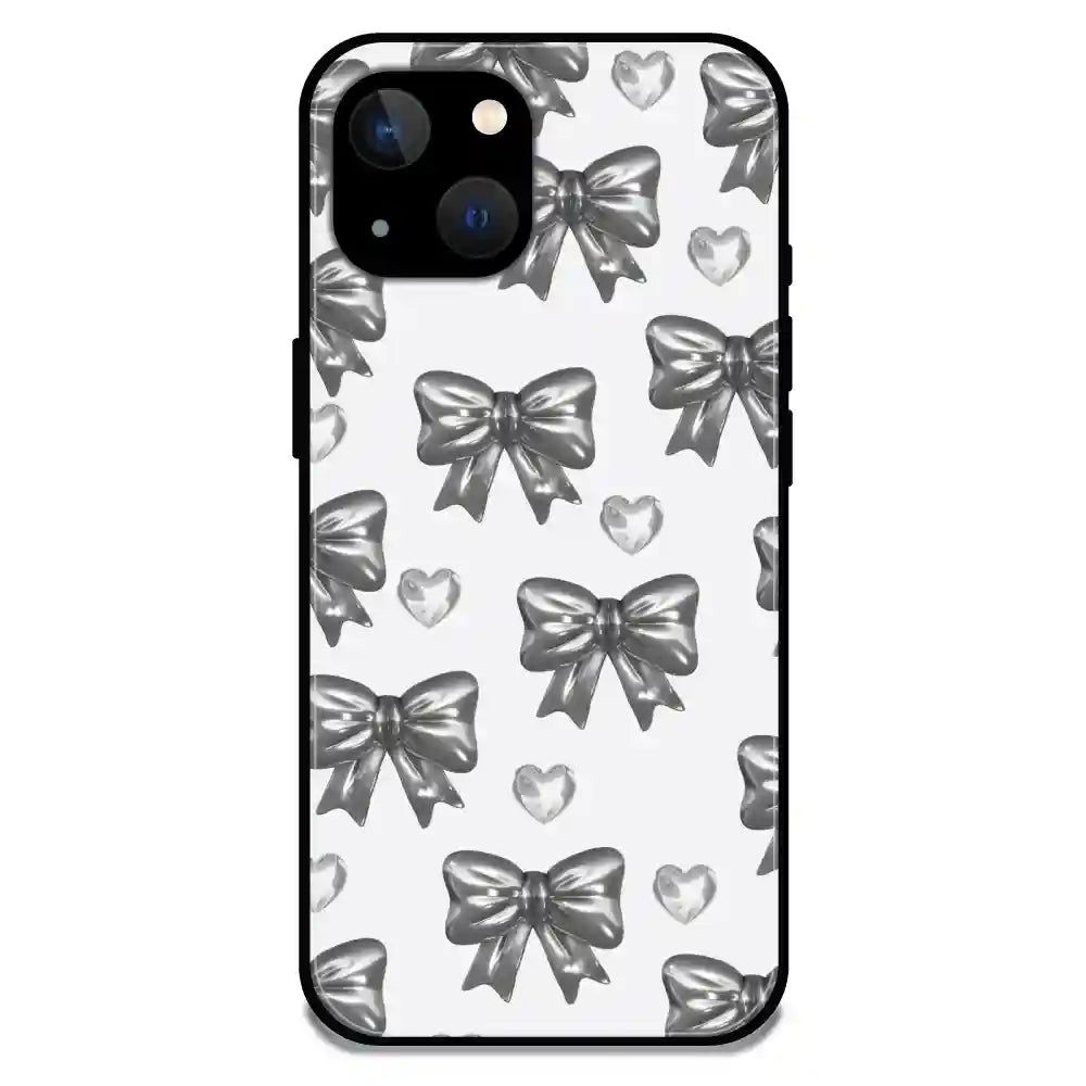 'Black Bows & Hearts - Glossy Metal Silicone Case For Apple iPhone 13