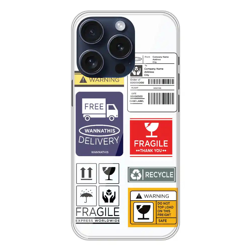 Caution Labels - Clear Printed Silicone Case For Apple iPhone 13 Pro