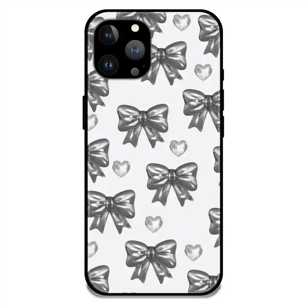 'Black Bows & Hearts - Glossy Metal Silicone Case For Apple iPhone 13 Pro Max