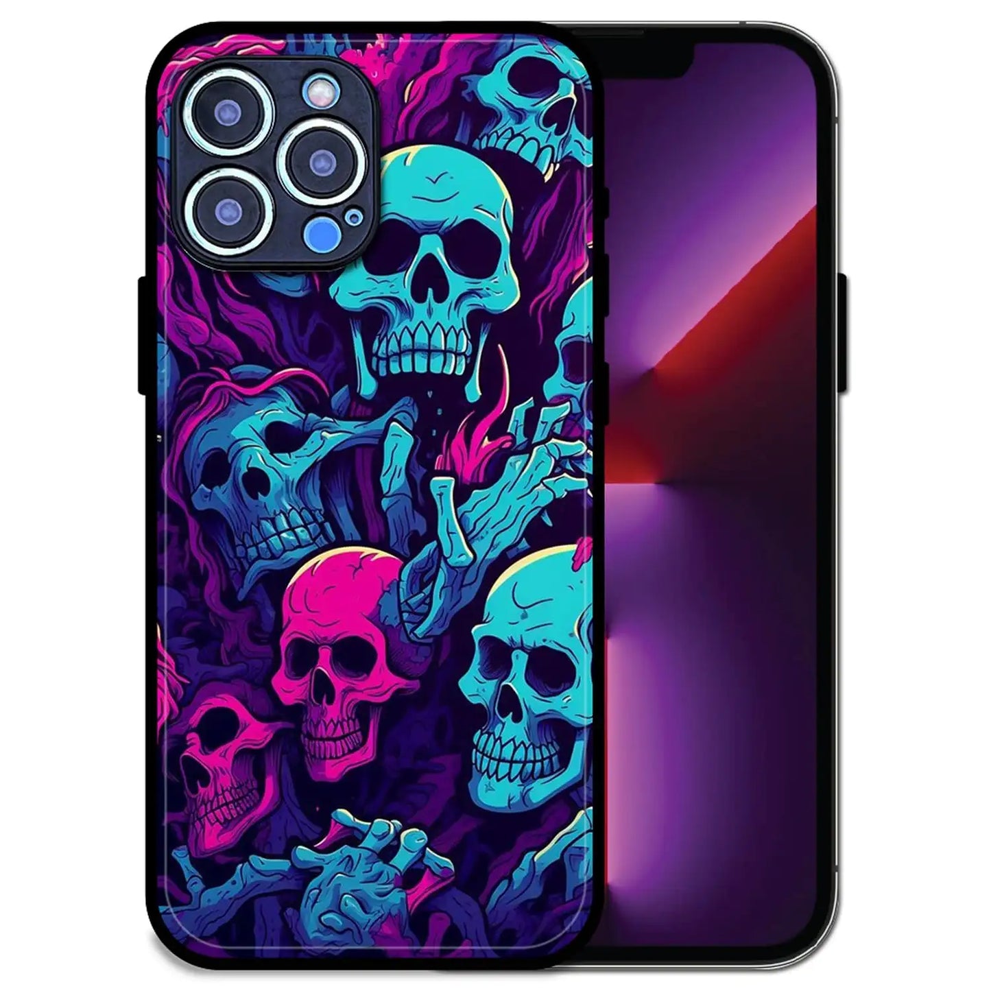 'Skull Glow - Glossy Metal Silicone Case For Apple iPhone 13 Pro