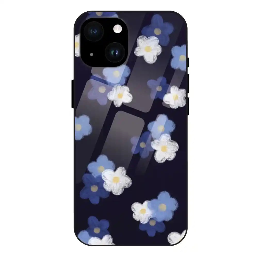 'Blue & White Floral - Glass Case For Apple iPhone 14
