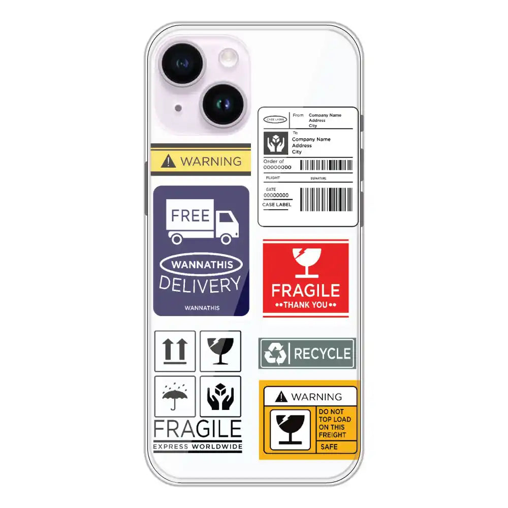 Caution Labels - Clear Printed Silicone Case For Apple iPhone 14