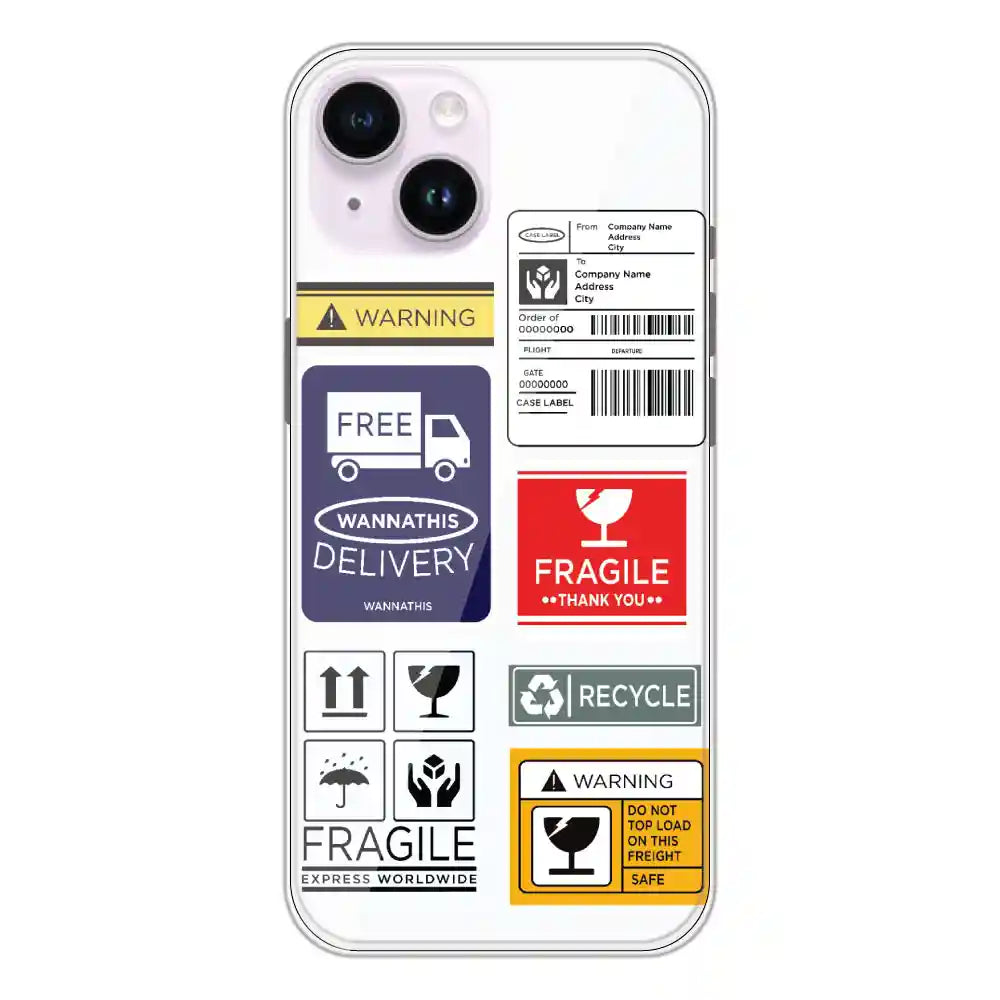 Caution Labels - Clear Printed Silicone Case For Apple iPhone 14 Plus