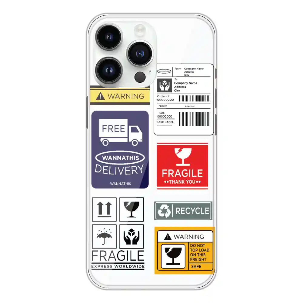 Caution Labels - Clear Printed Silicone Case For Apple iPhone 14 Pro