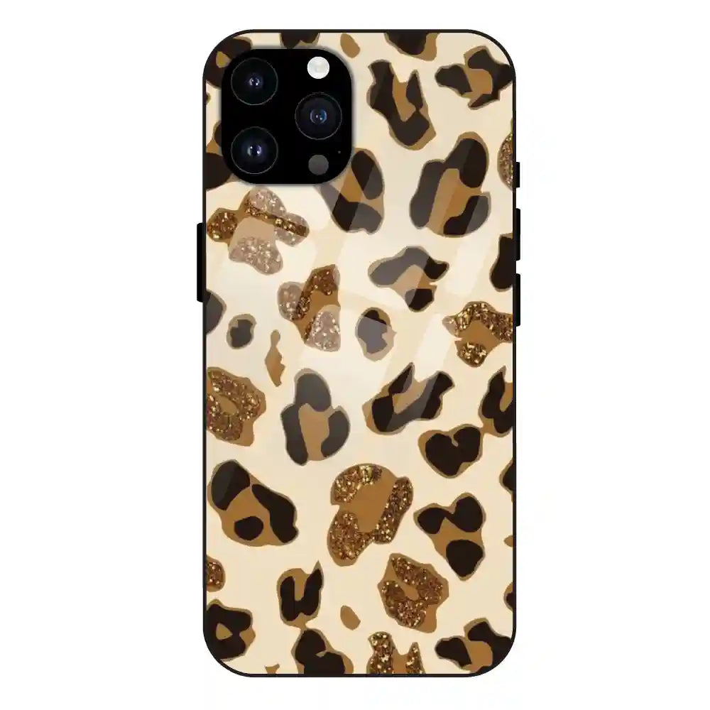 Leopard Glitter Print - Glass Case For Apple iPhone 14 Pro