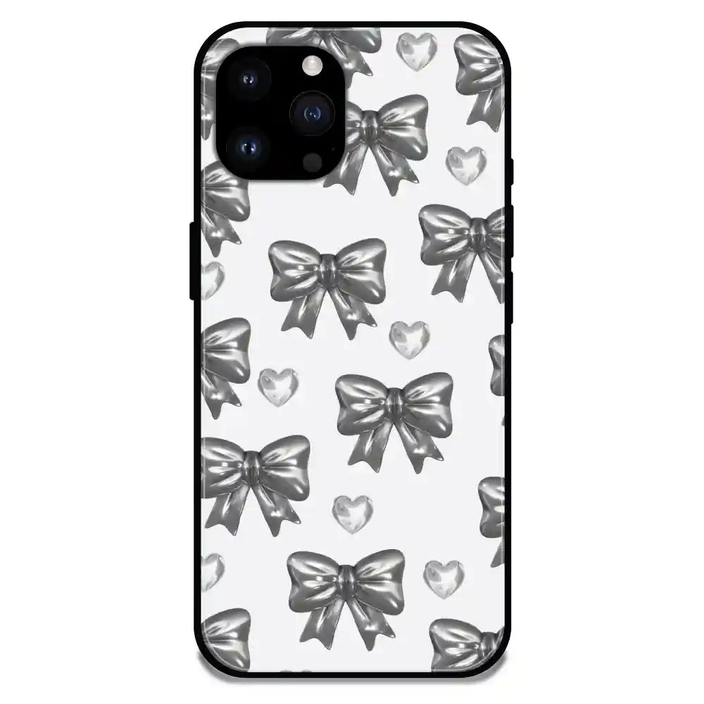 'Black Bows & Hearts - Glossy Metal Silicone Case For Apple iPhone 14 Pro Max