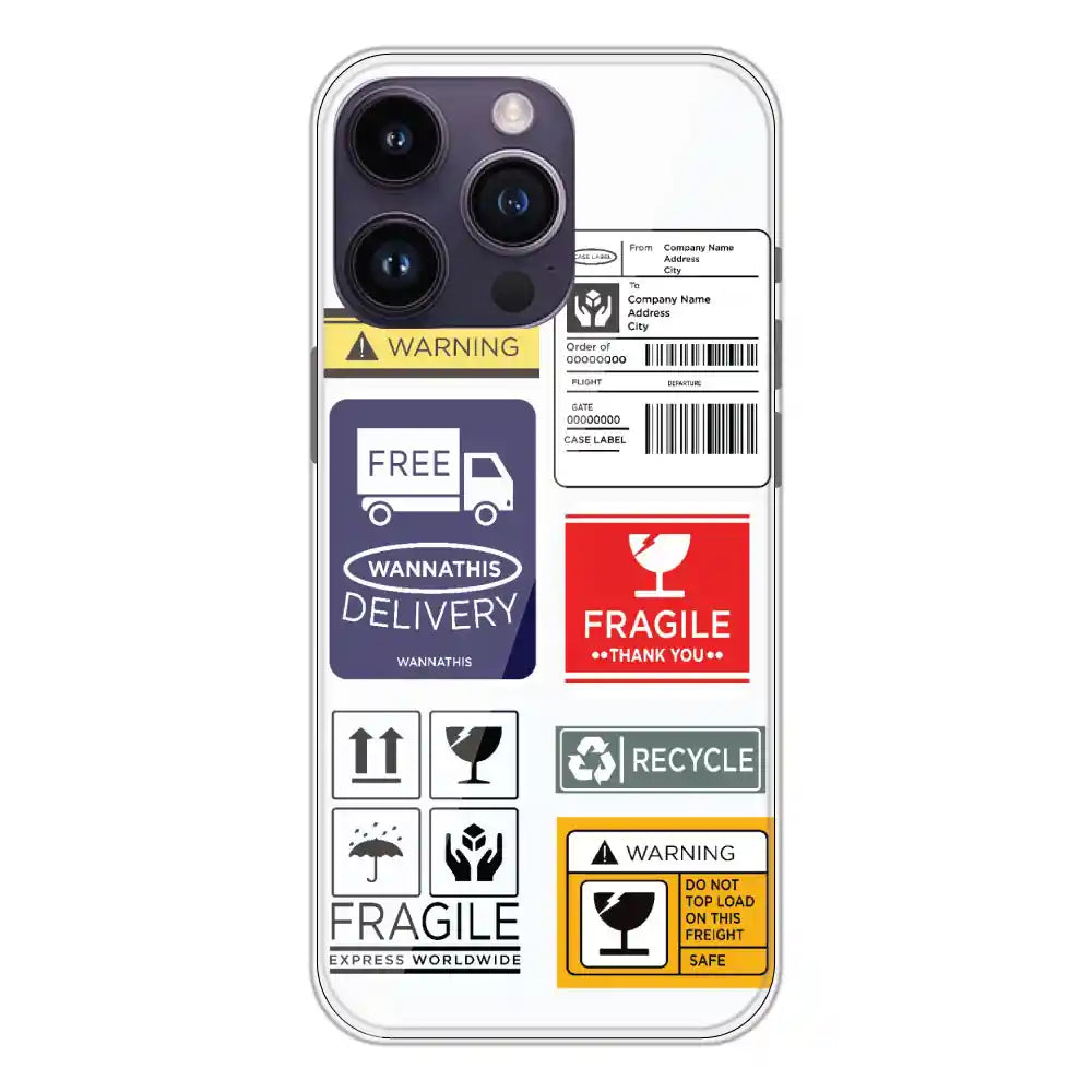 Caution Labels - Clear Printed Silicone Case For Apple iPhone 14 Pro Max