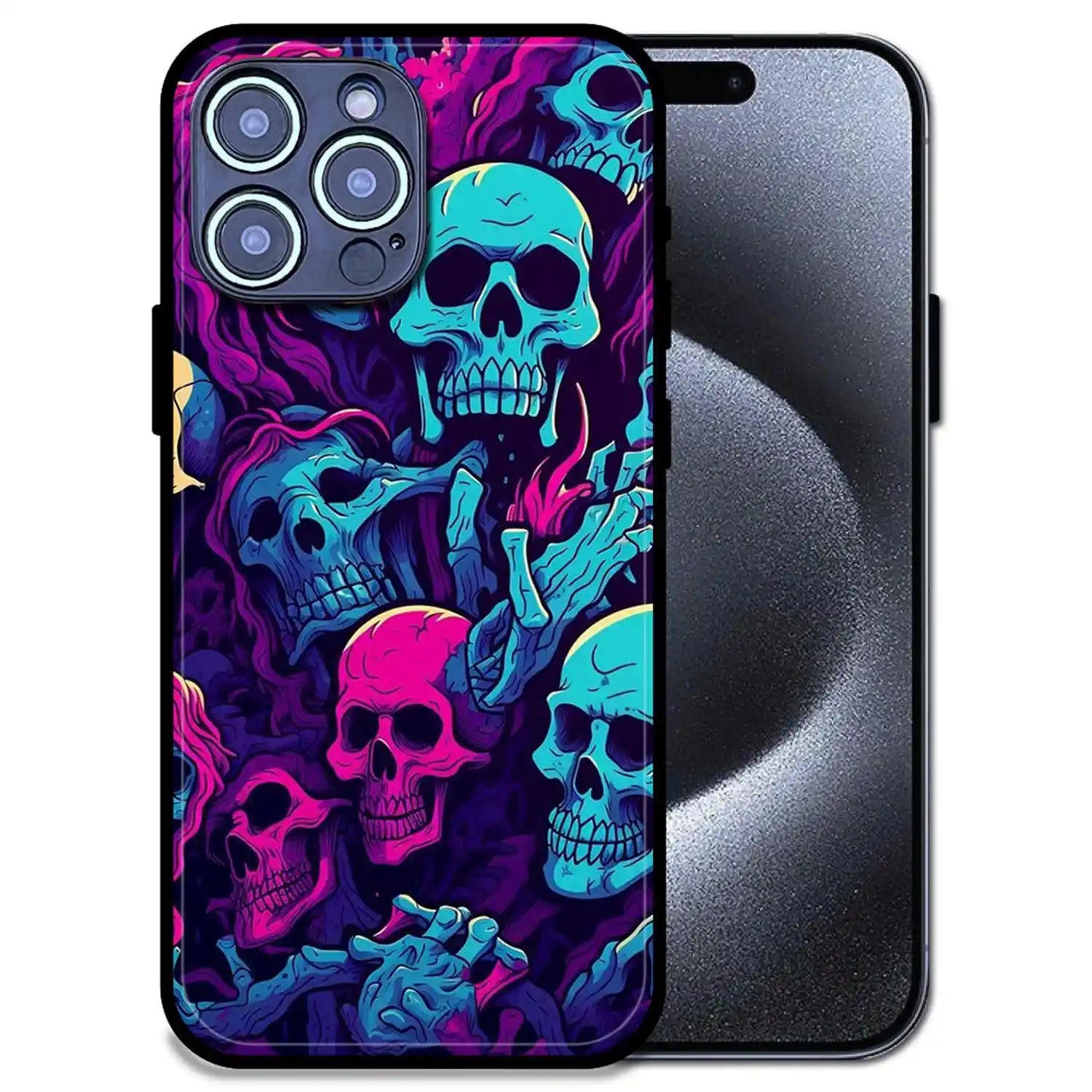 'Skull Glow - Glossy Metal Silicone Case For Apple iPhone 14 Pro