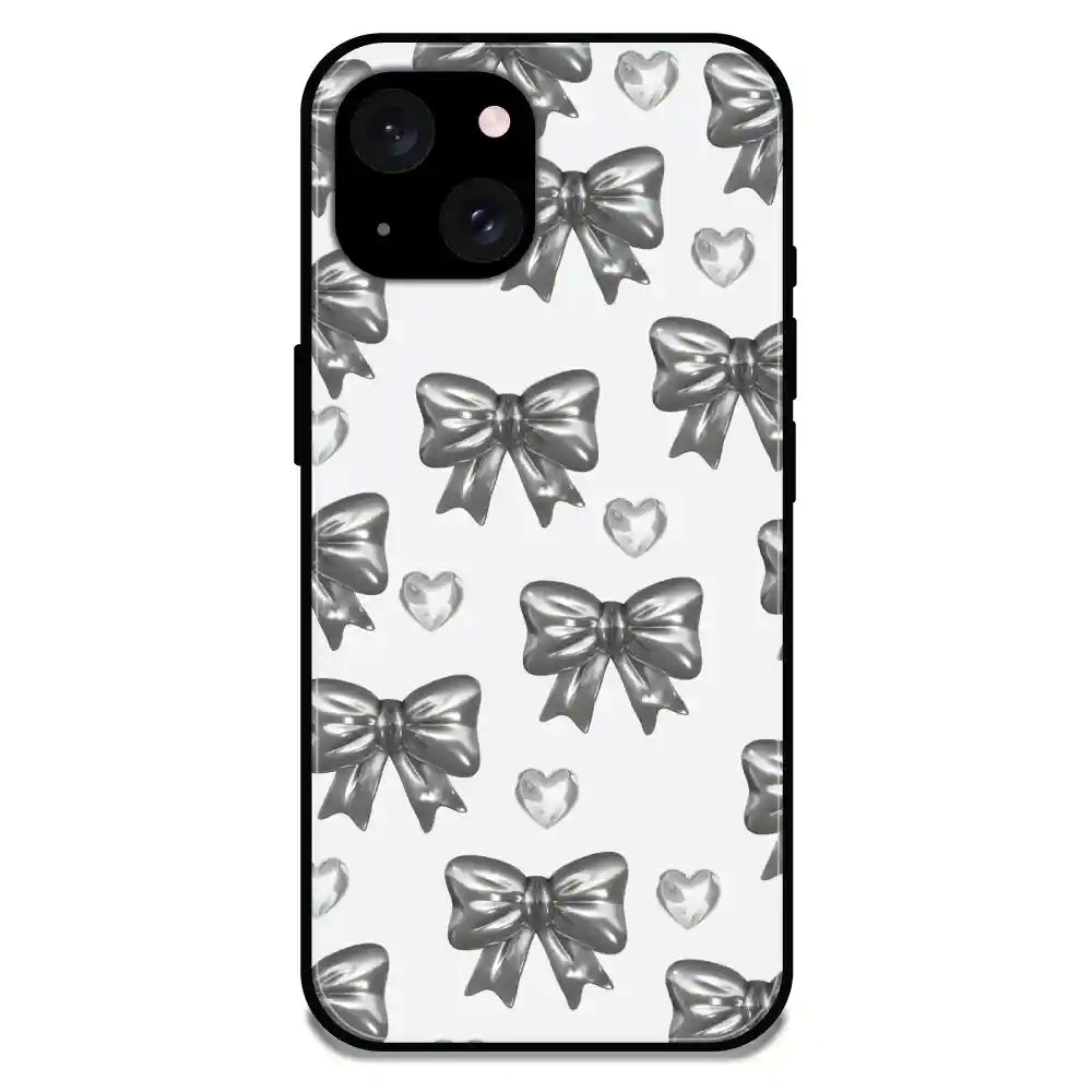 'Black Bows & Hearts - Glossy Metal Silicone Case For Apple iPhone 15 Plus