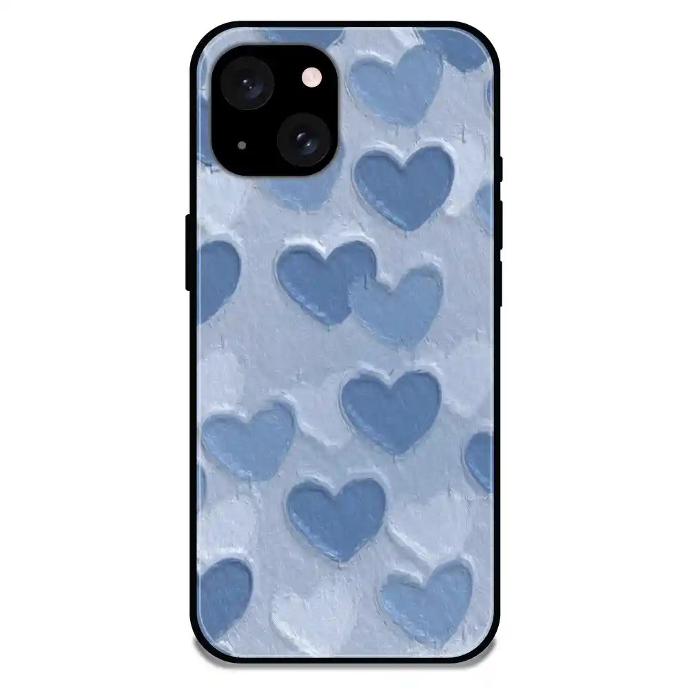 'Blue Whimsy Heart Pattern - Glossy Metal Silicone Case For Apple iPhone 15 Plus